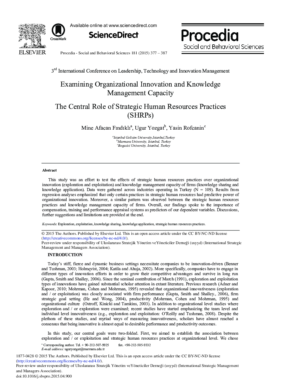 Examining Organizational Innovation and Knowledge Management Capacity The Central Role of Strategic Human Resources Practices (SHRPs) 