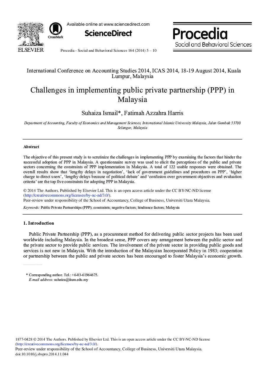 Challenges in Implementing Public Private Partnership (PPP) in Malaysia 