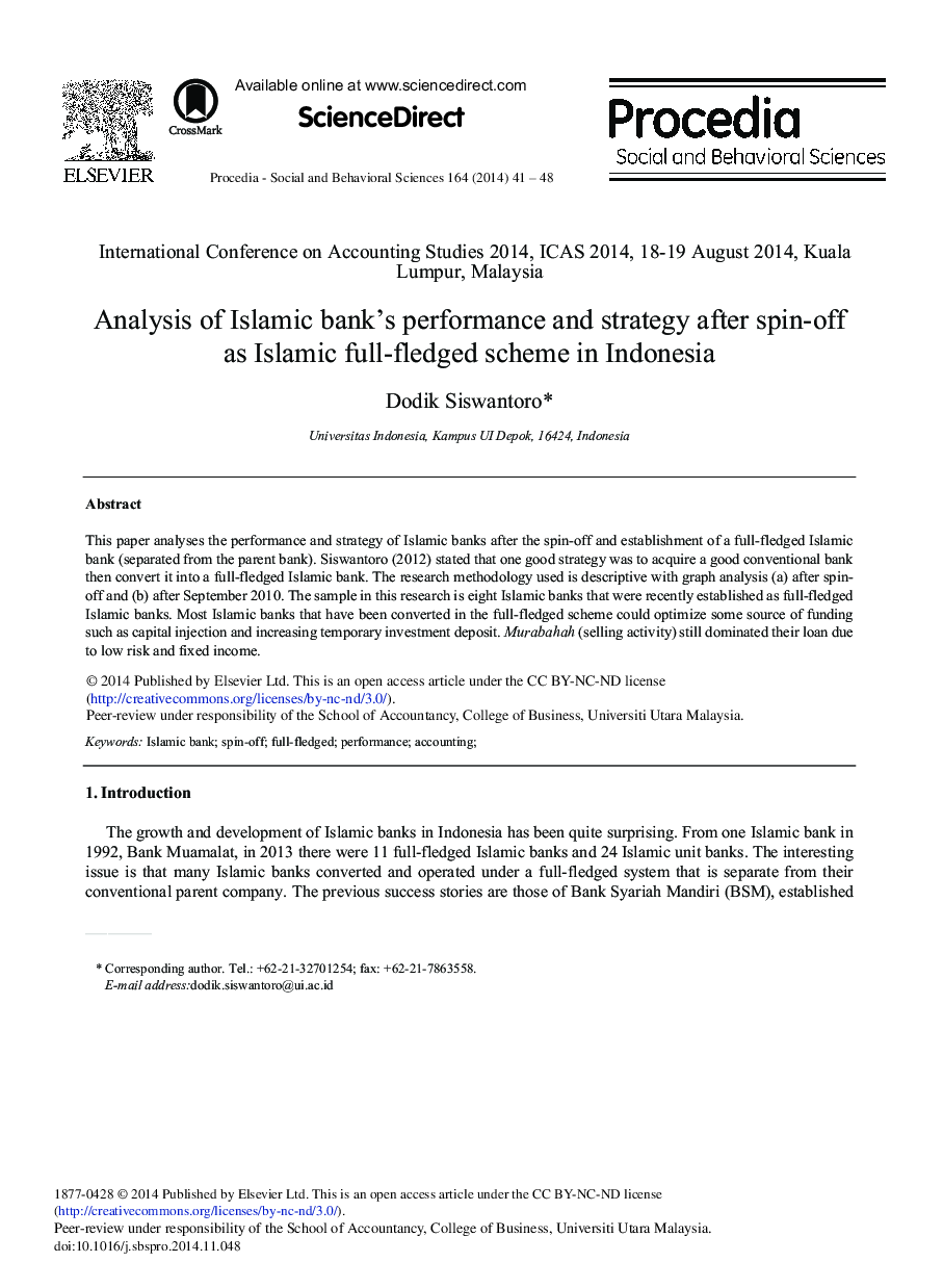 Analysis of Islamic Bank's Performance and Strategy After Spin-off as Islamic Full-fledged Scheme in Indonesia 