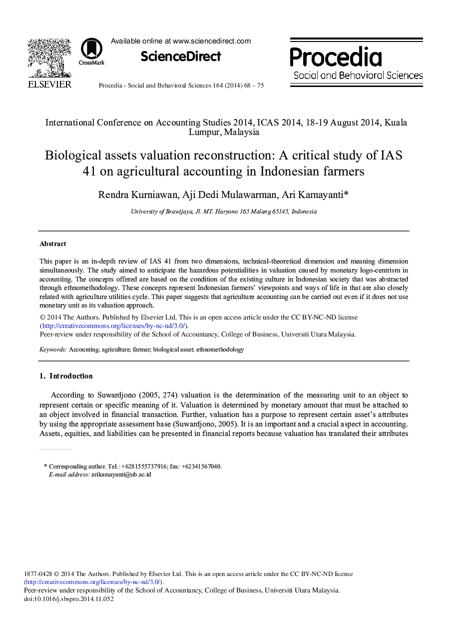 Biological Assets Valuation Reconstruction: A Critical Study of IAS 41 on Agricultural Accounting in Indonesian Farmers 