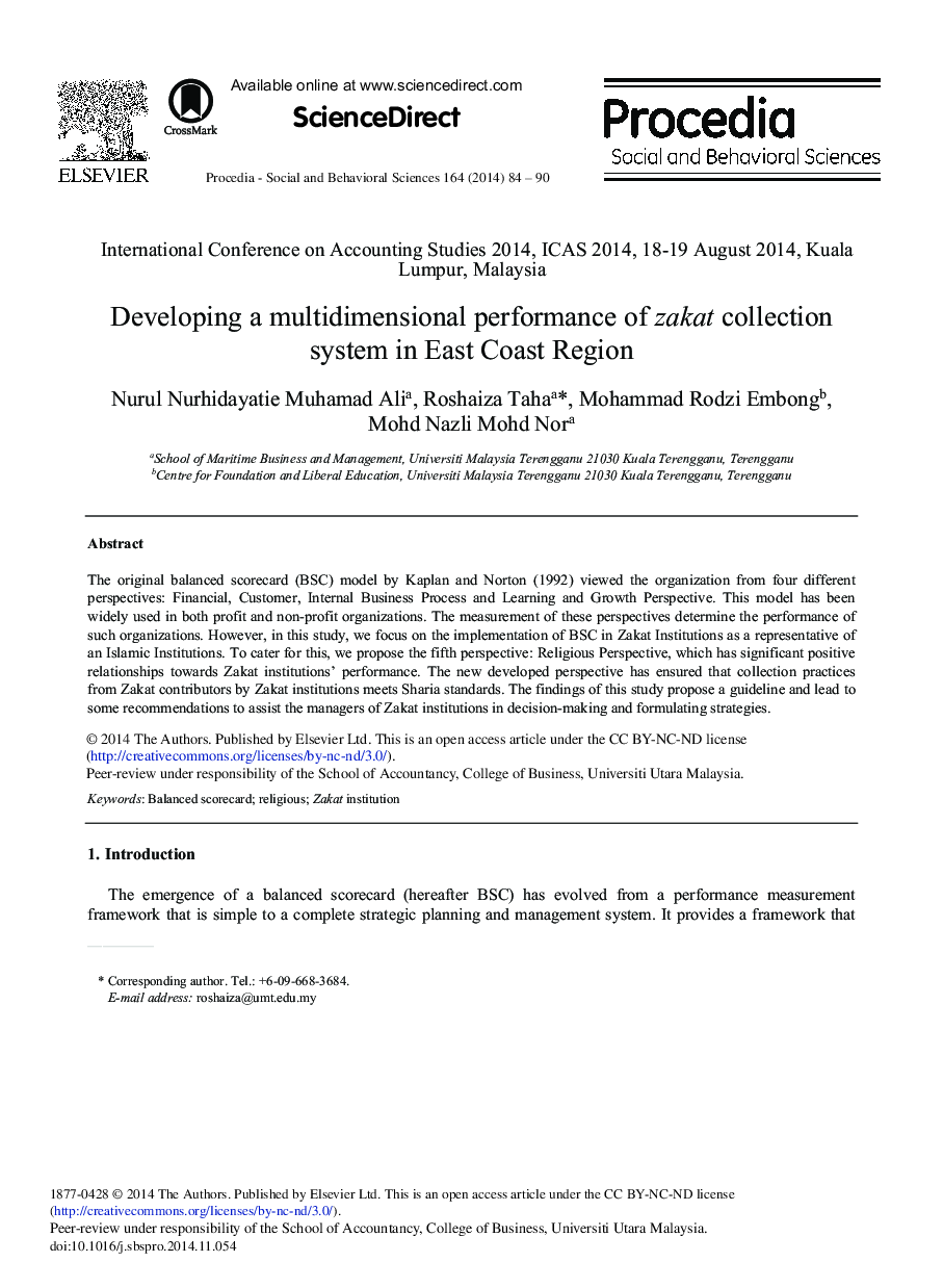 Developing a Multidimensional Performance of Zakat Collection System in East Coast Region 