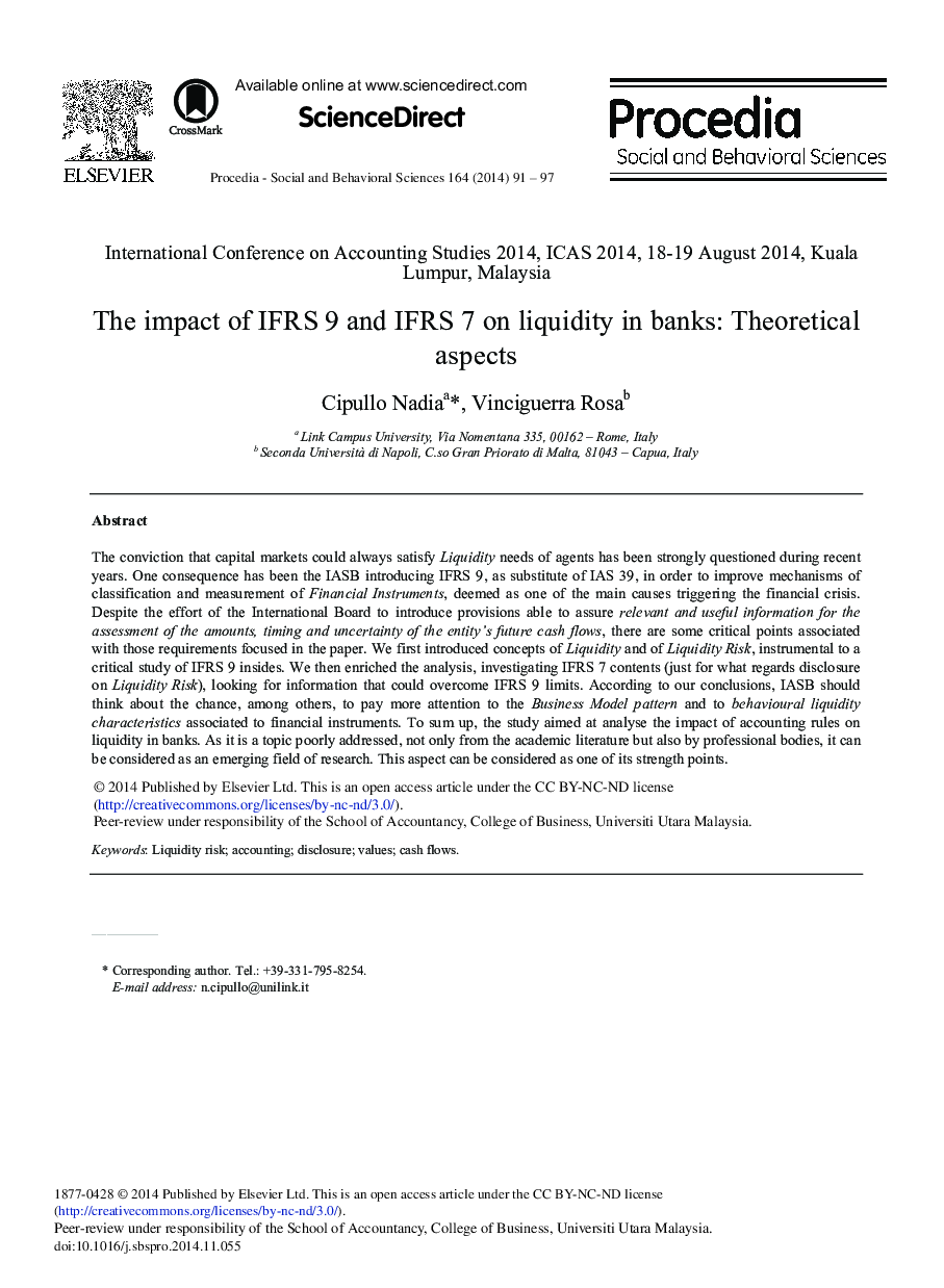 The Impact of IFRS 9 and IFRS 7 on Liquidity in Banks: Theoretical Aspects 