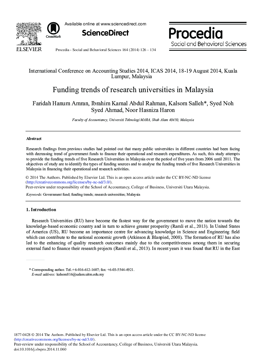 Funding Trends of Research Universities in Malaysia 