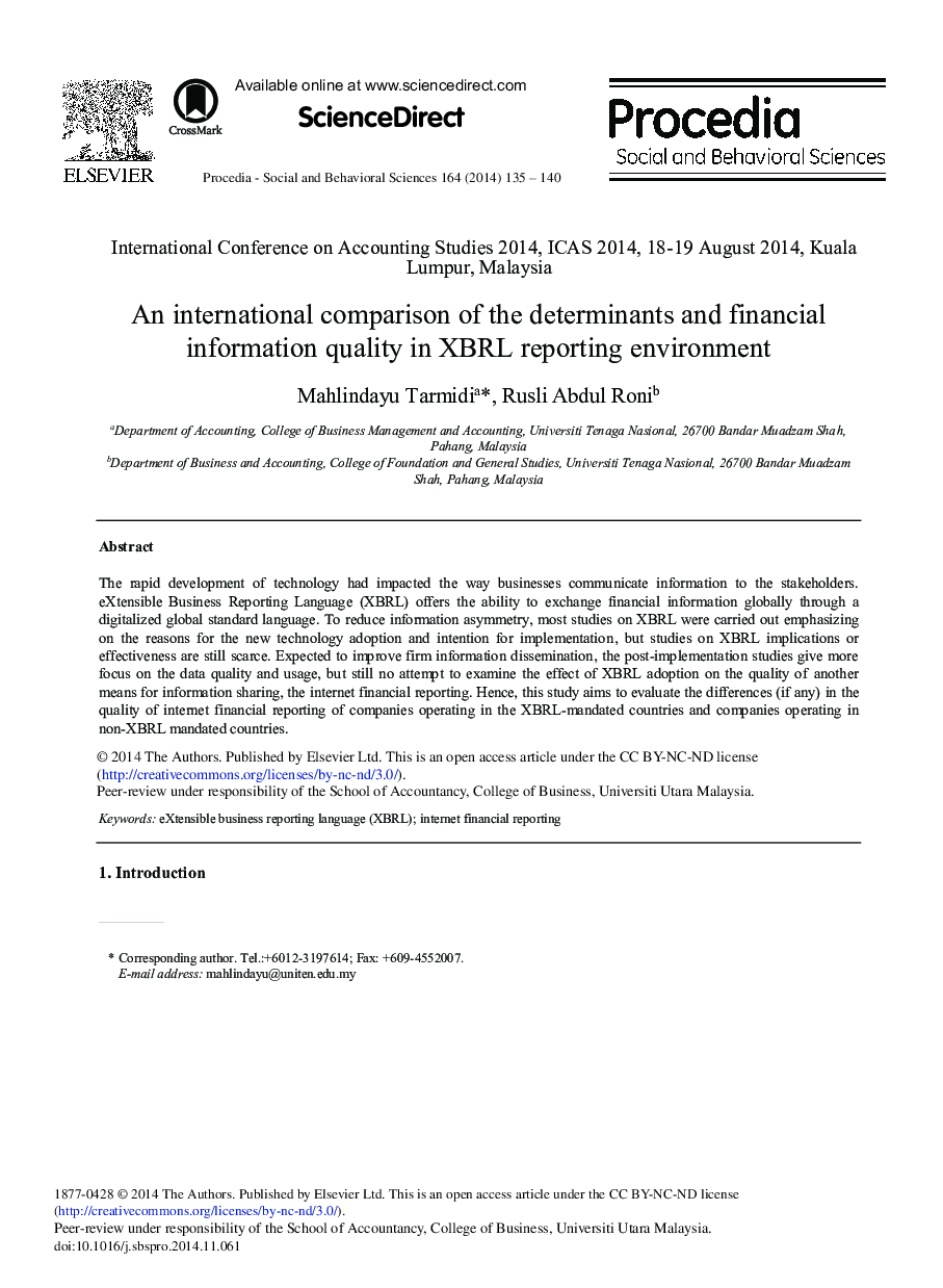 An International Comparison of the Determinants and Financial Information Quality in XBRL Reporting Environment 