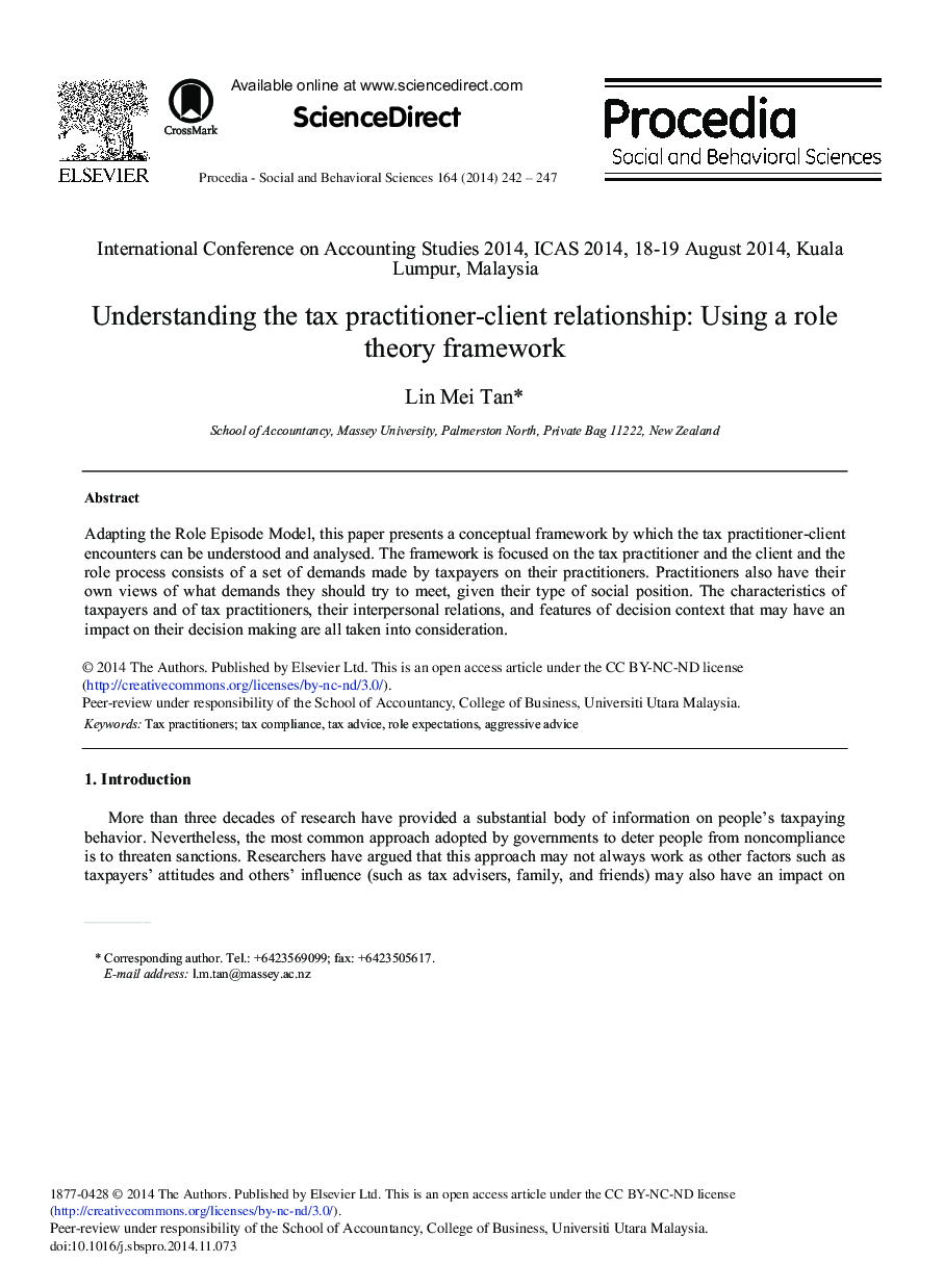 Understanding the Tax Practitioner-client Relationship: Using a Role Theory Framework 