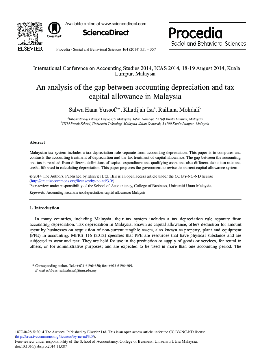 An Analysis of the Gap between Accounting Depreciation and Tax Capital Allowance in Malaysia 