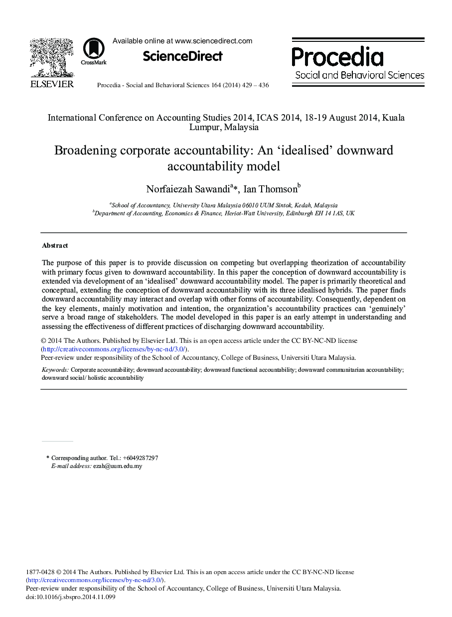 Broadening Corporate Accountability: An ‘Idealised’ Downward Accountability Model 