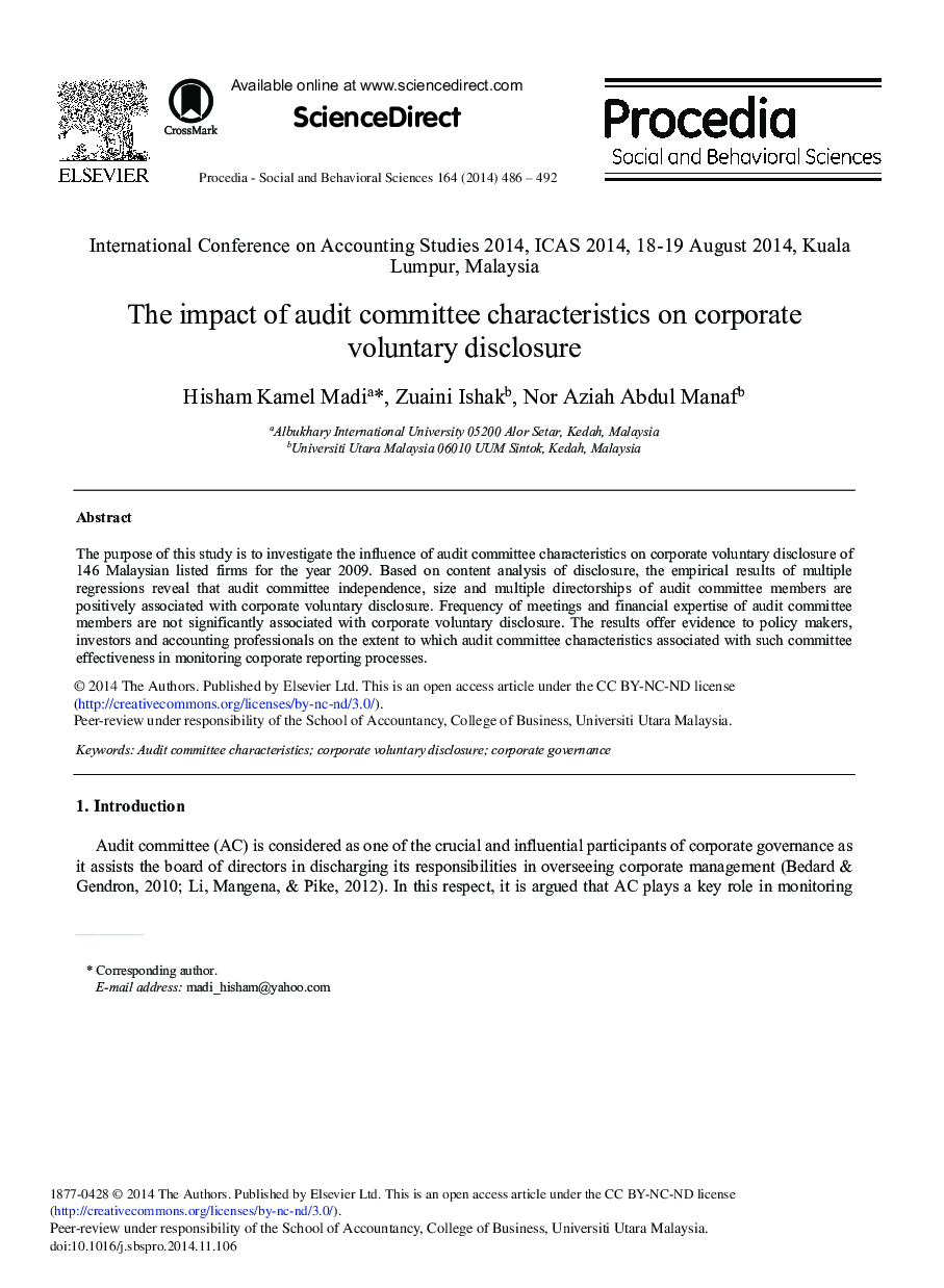 The Impact of Audit Committee Characteristics on Corporate Voluntary Disclosure 