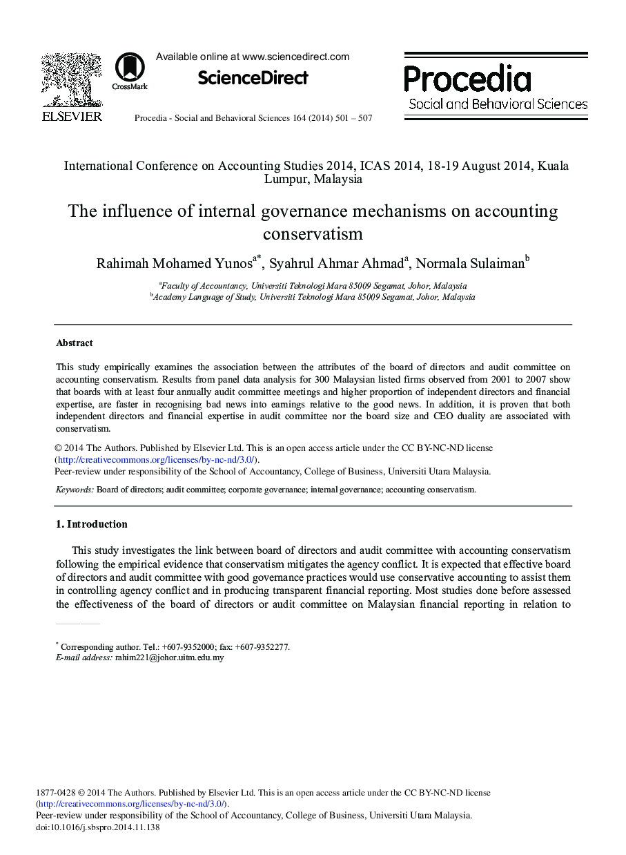 The Influence of Internal Governance Mechanisms on Accounting Conservatism 