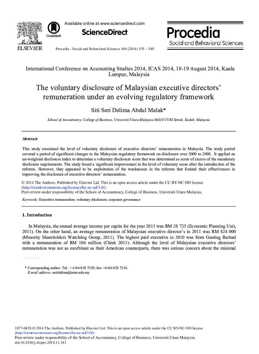 The Voluntary Disclosure of Malaysian Executive Directors’ Remuneration under an Evolving Regulatory Framework 