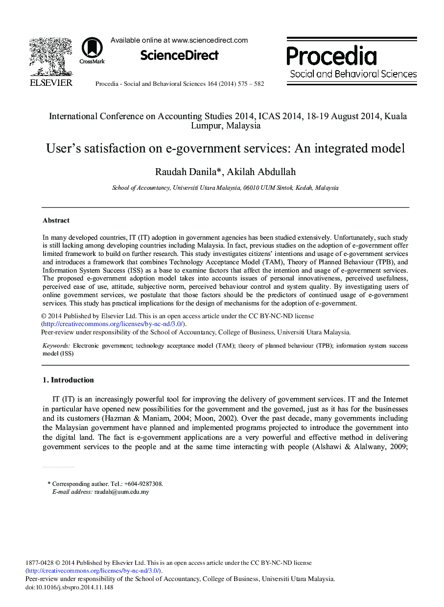 User's Satisfaction on E-government Services: An Integrated Model 