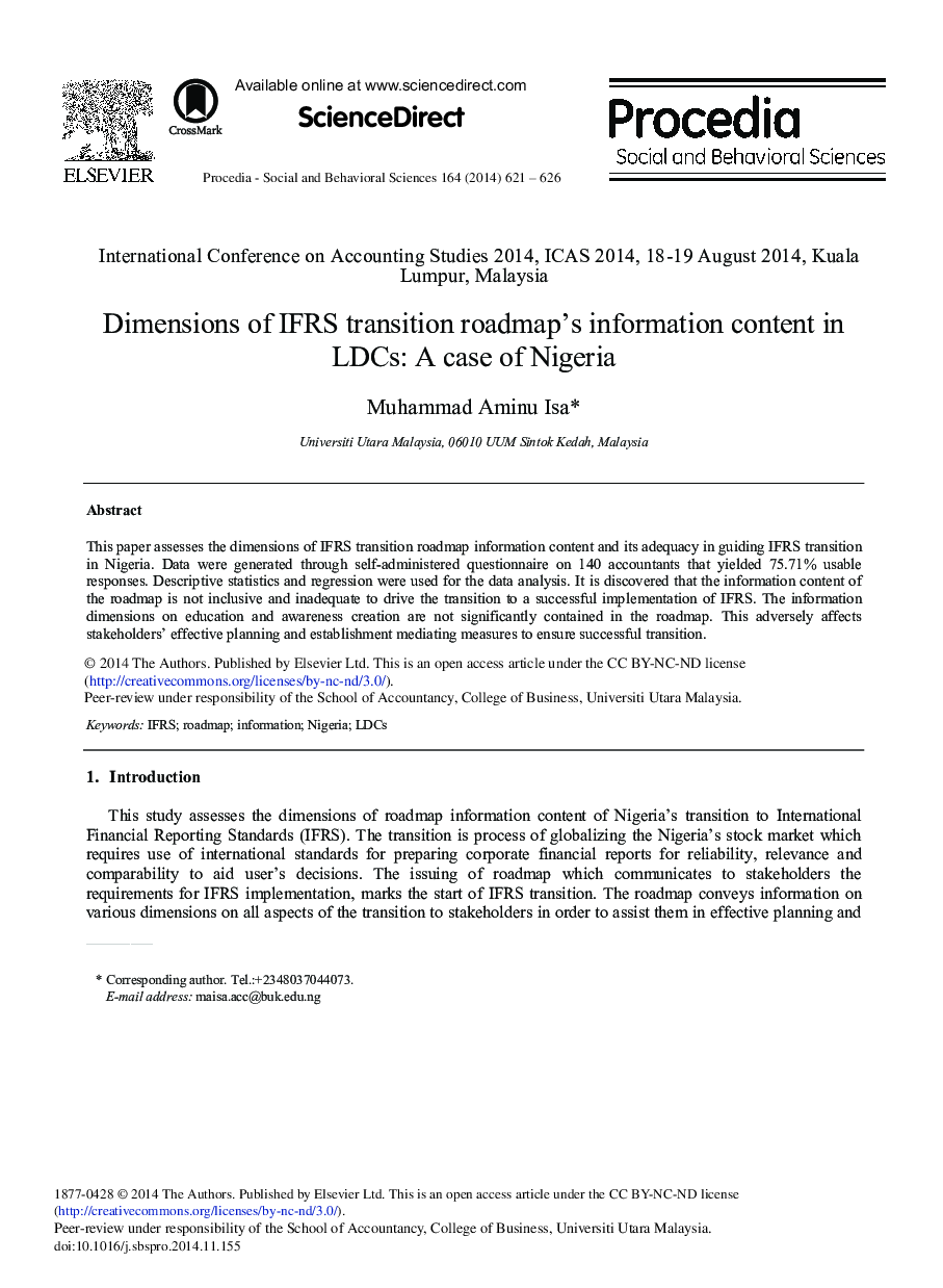 Dimensions of IFRS Transition Roadmap's Information Content in LDCs: A Case of Nigeria 