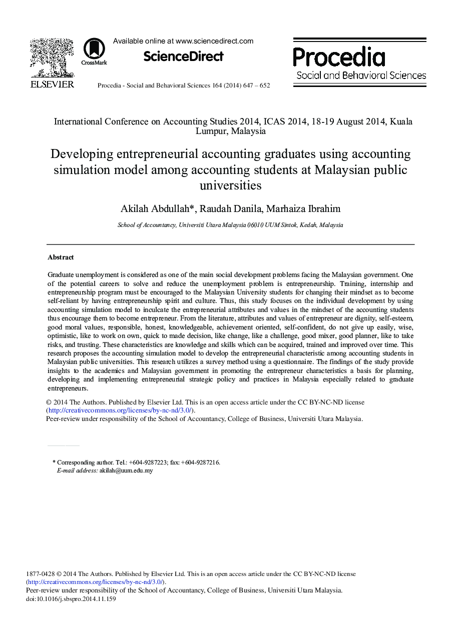 Developing Entrepreneurial Accounting Graduates Using Accounting Simulation Model among Accounting Students at Malaysian Public Universities 