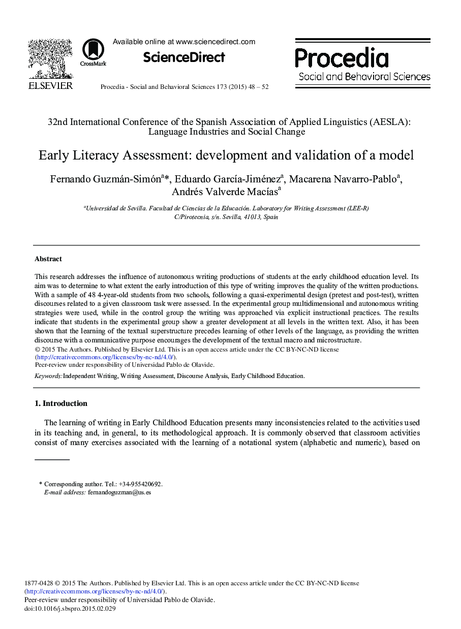 Early Literacy Assessment: Development and Validation of a Model 