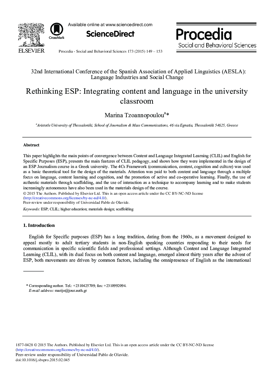 Rethinking ESP: Integrating Content and Language in the University Classroom 