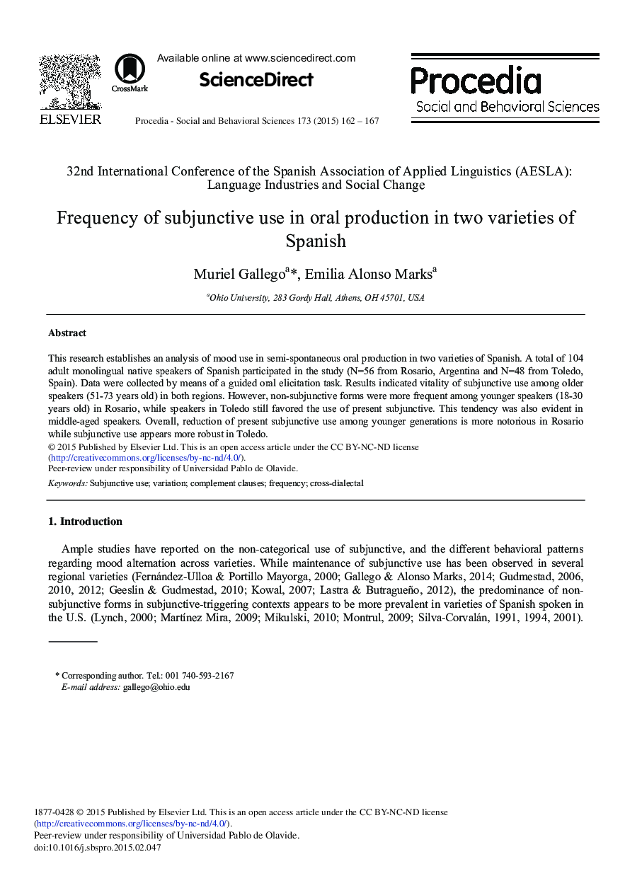 Frequency of Subjunctive Use in Oral Production in Two Varieties of Spanish 