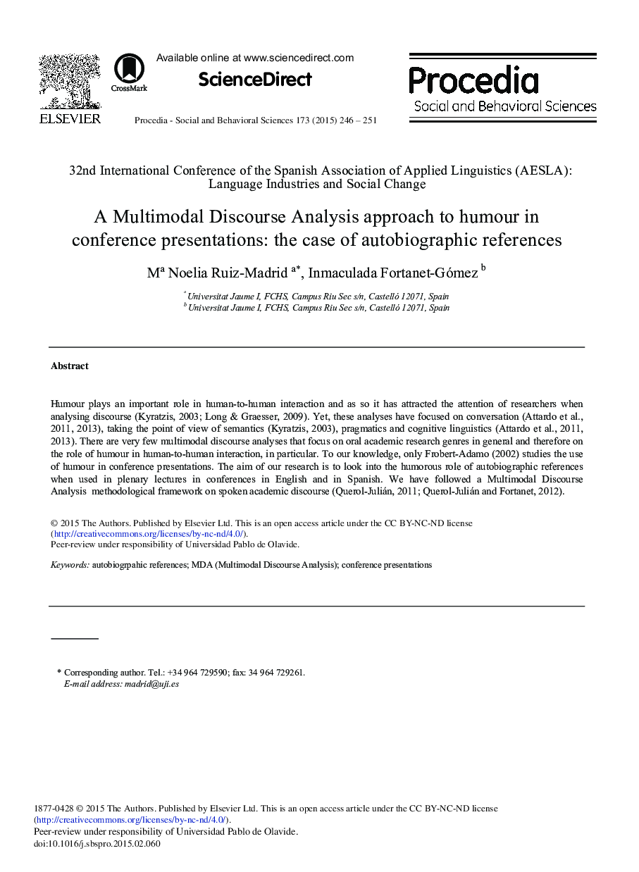 A Multimodal Discourse Analysis Approach to Humour in Conference Presentations: The Case of Autobiographic References 