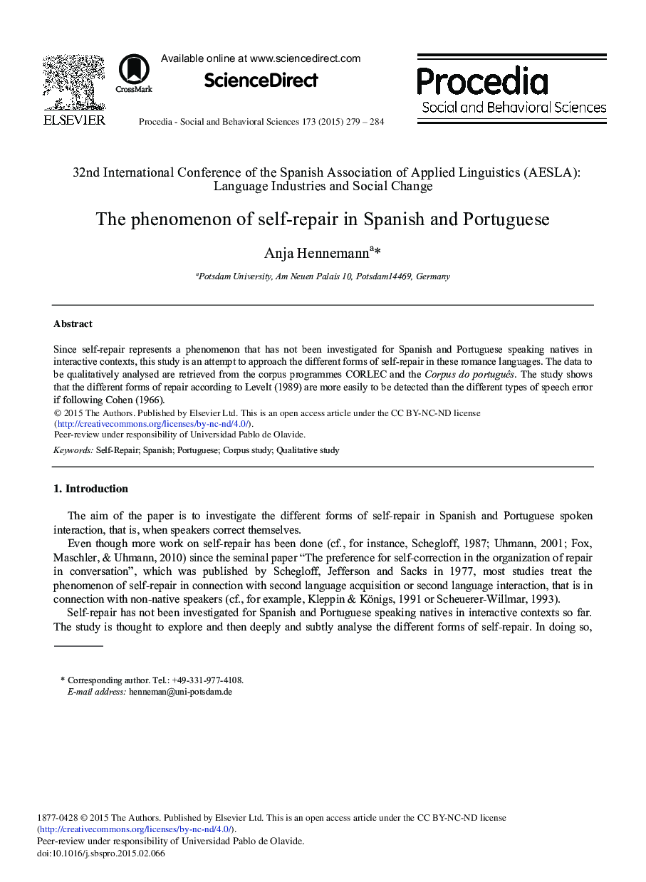 The Phenomenon of Self-repair in Spanish and Portuguese 