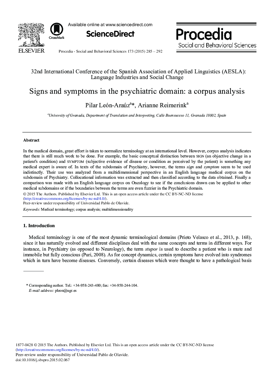 Signs and Symptoms in the Psychiatric Domain: A Corpus Analysis 