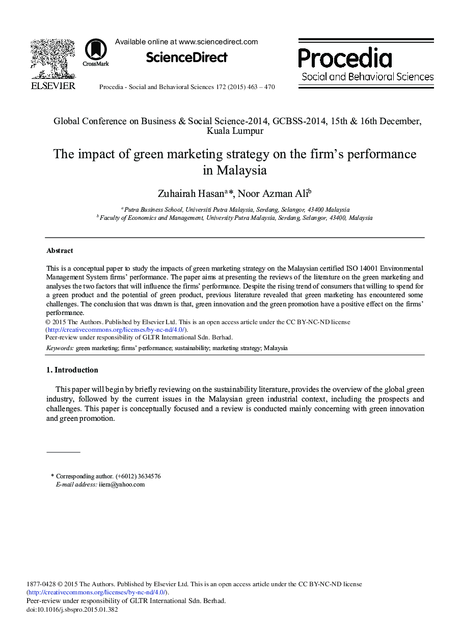 تاثیر استراتژی بازاریابی سبز بر کارایی شرکت ها در مالزی