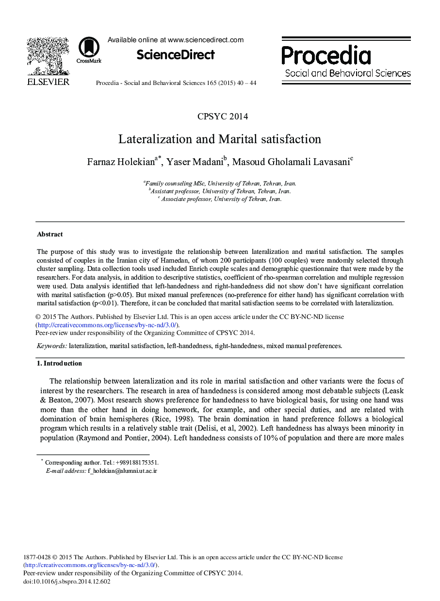 Lateralization and Marital Satisfaction 