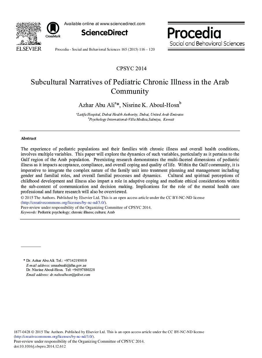 Subcultural Narratives of Pediatric Chronic Illness in the Arab Community 