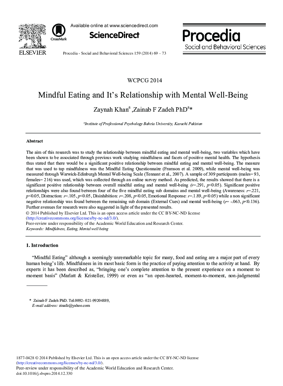 Mindful Eating and it's Relationship with Mental Well-being 