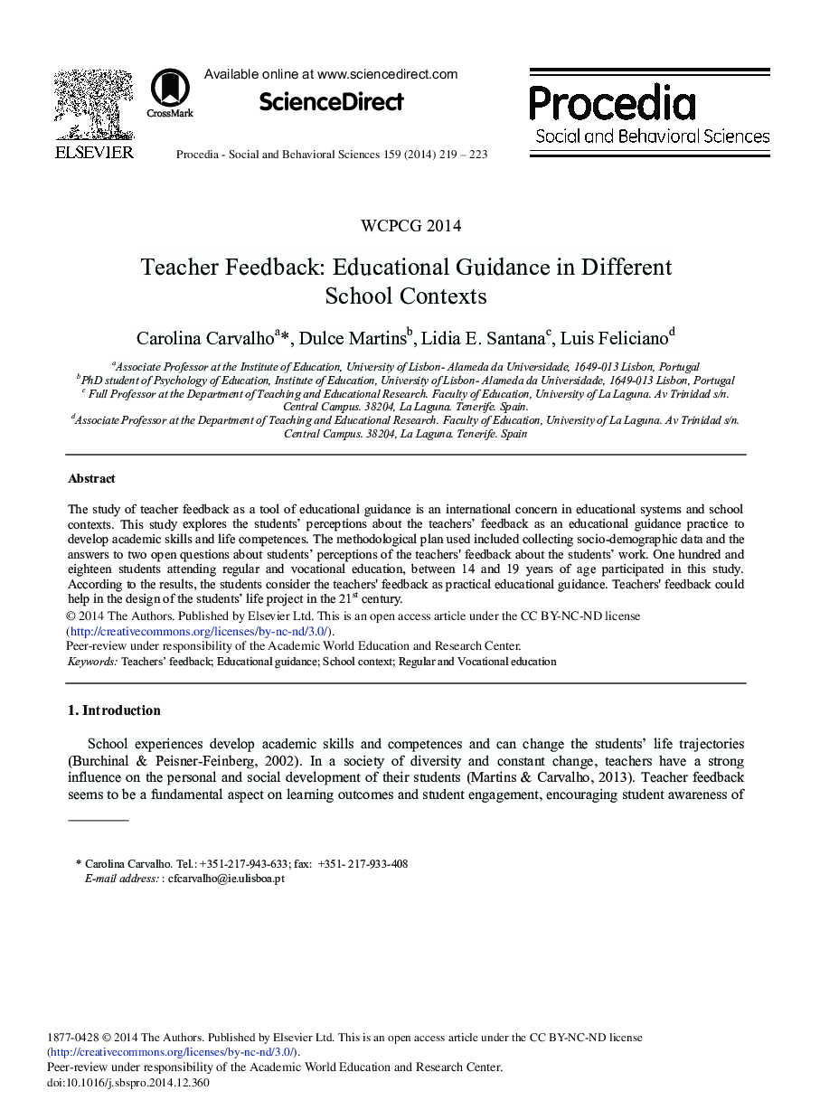 Teacher Feedback: Educational Guidance in Different School Contexts 