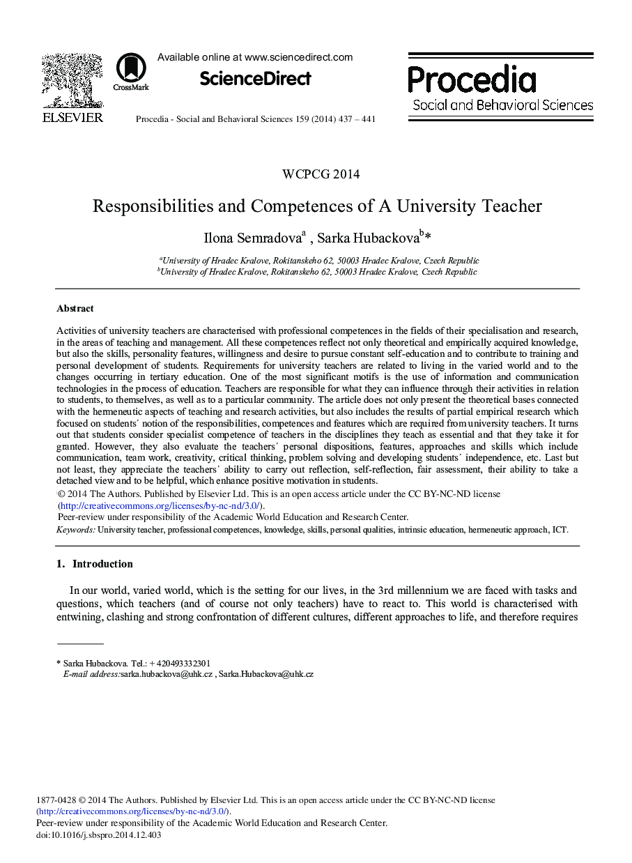 Responsibilities and Competences of a University Teacher 