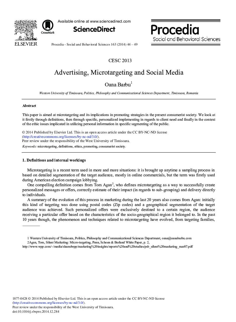 Advertising, Microtargeting and Social Media 