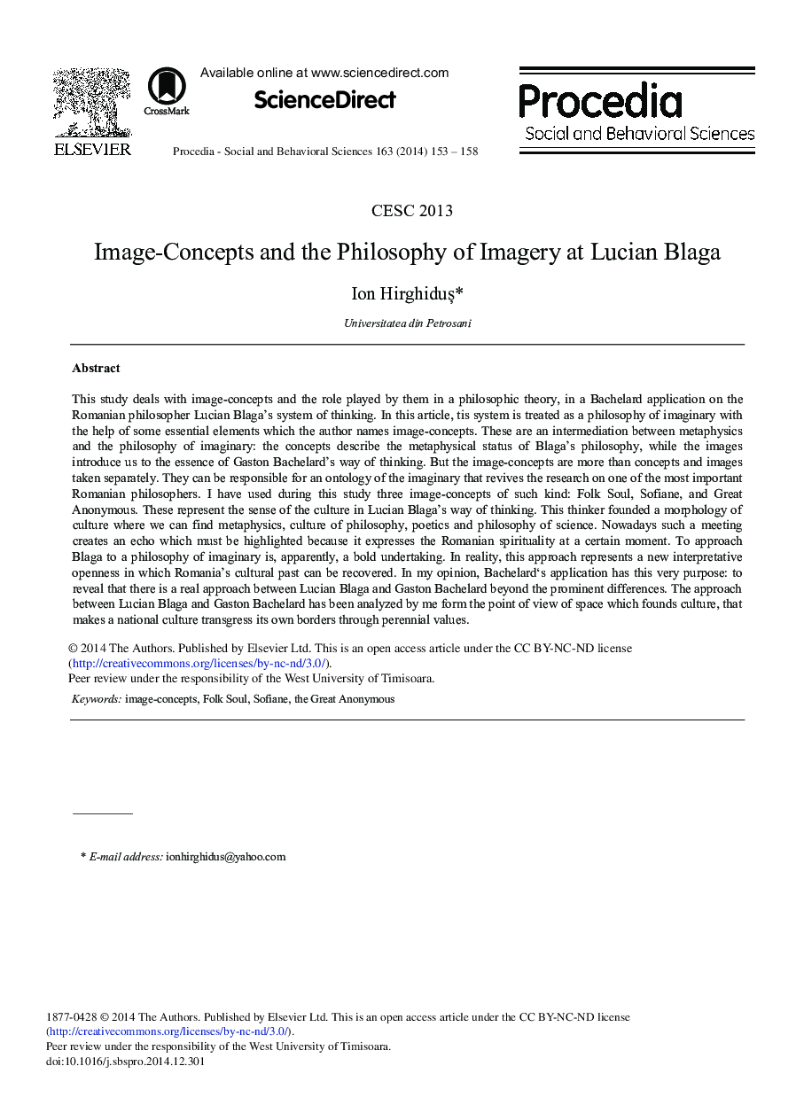 Image-concepts and the Philosophy of Imagery at Lucian Blaga 