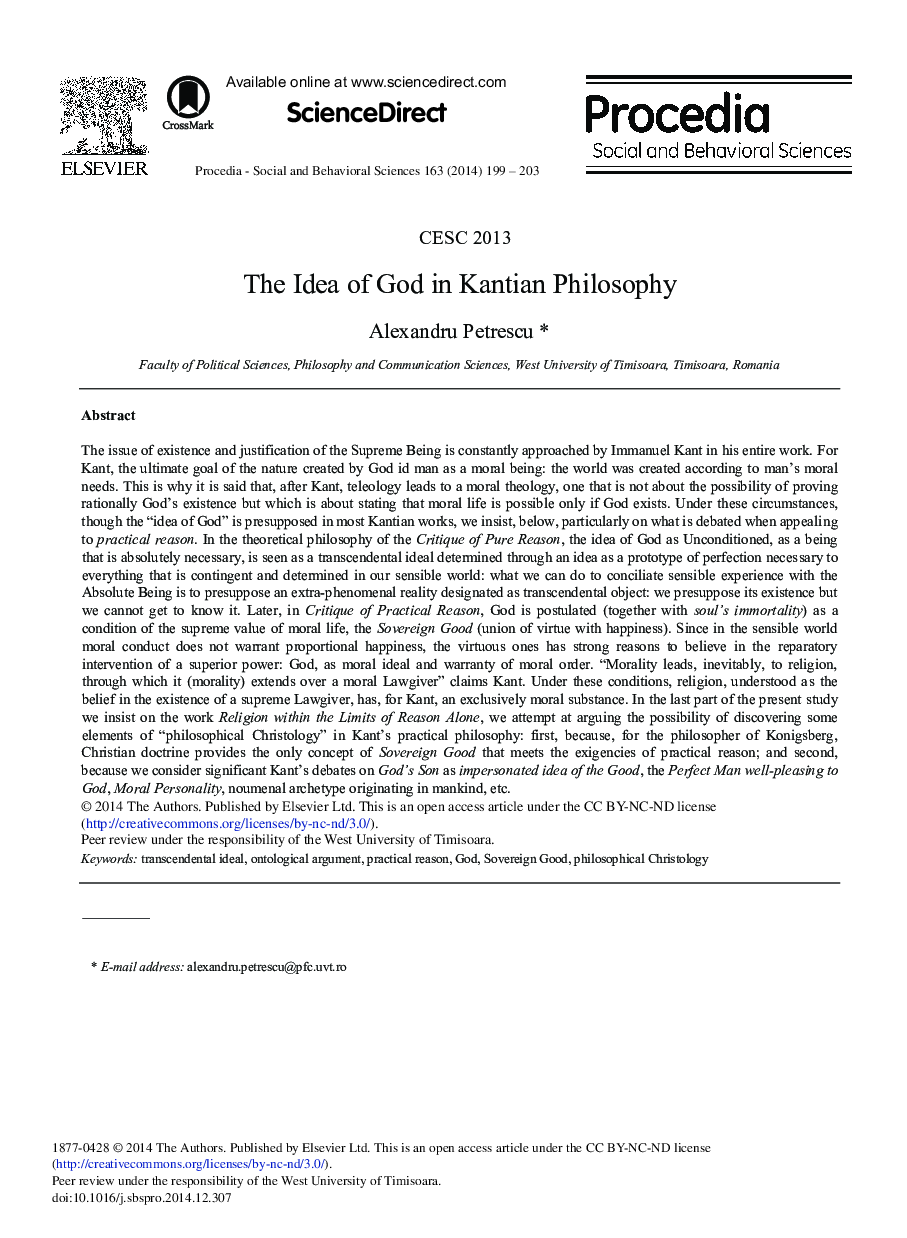 The Idea of God in Kantian Philosophy 