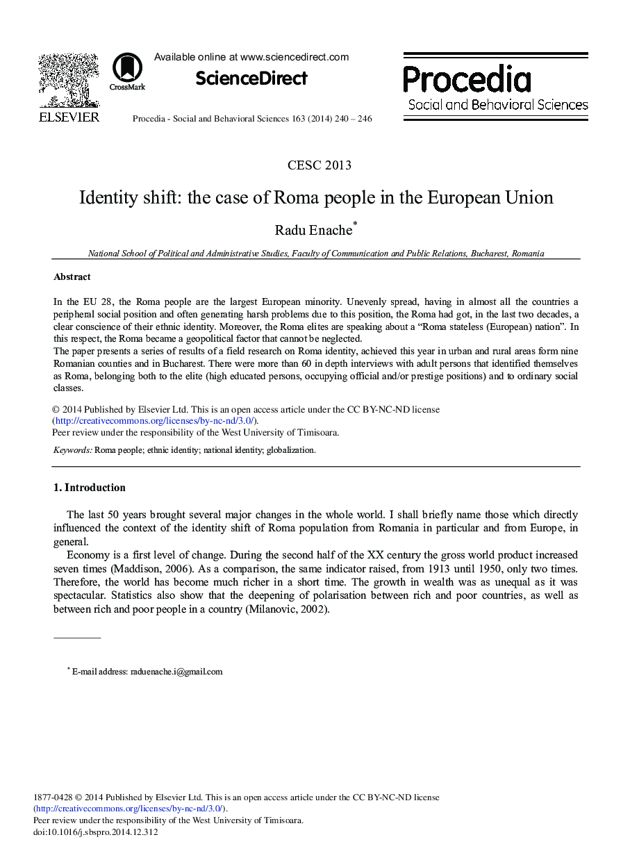 Identity shift: The Case of Roma People in the European Union 