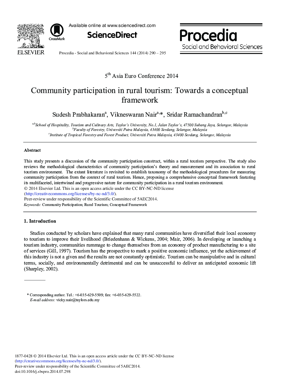 Community Participation in Rural Tourism: Towards a Conceptual Framework 