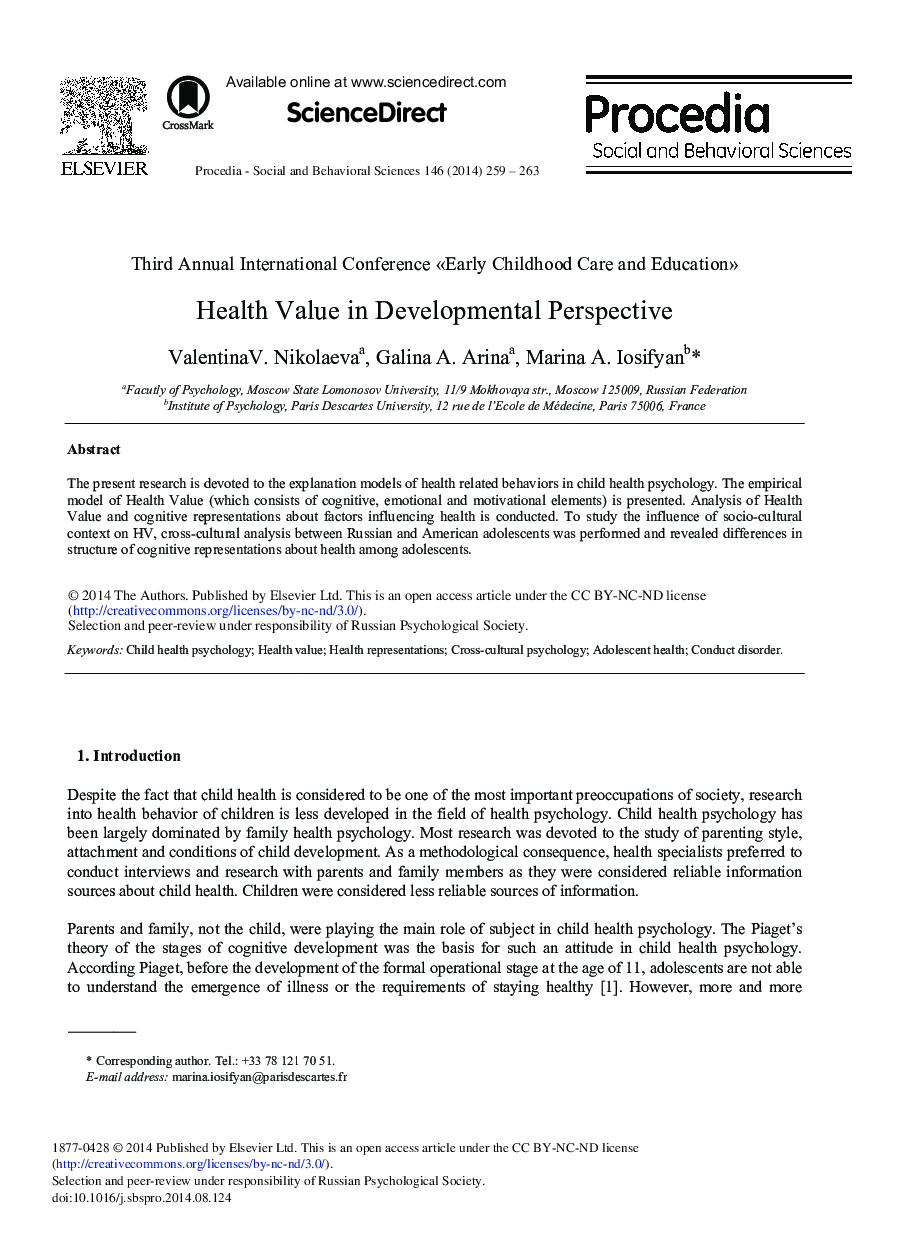 Health Value in Developmental Perspective 