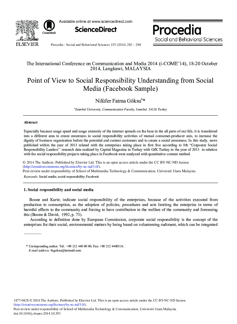 Point of View to Social Responsibility Understanding from Social Media (Facebook Sample) 