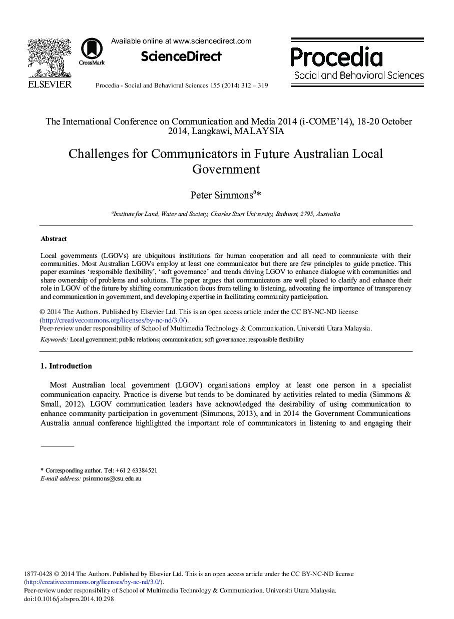 Challenges for Communicators in Future Australian Local Government 