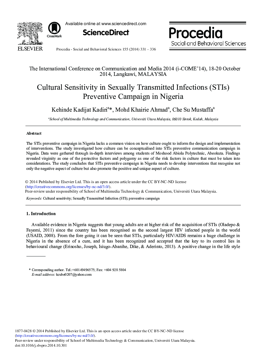 Cultural Sensitivity in Sexually Transmitted Infections (STIs) Preventive Campaign in Nigeria 