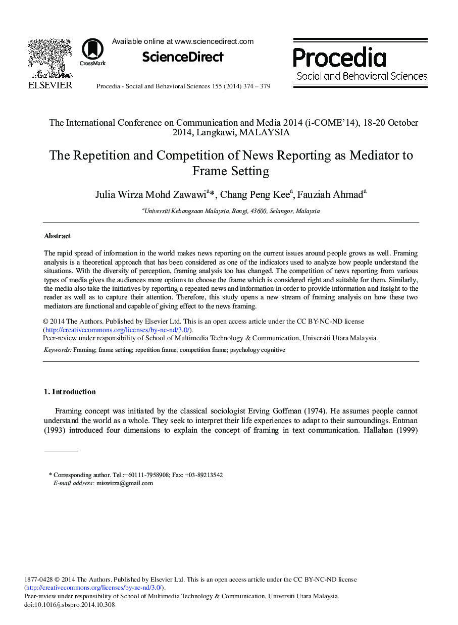 The Repetition and Competition of News Reporting as Mediator to Frame Setting 