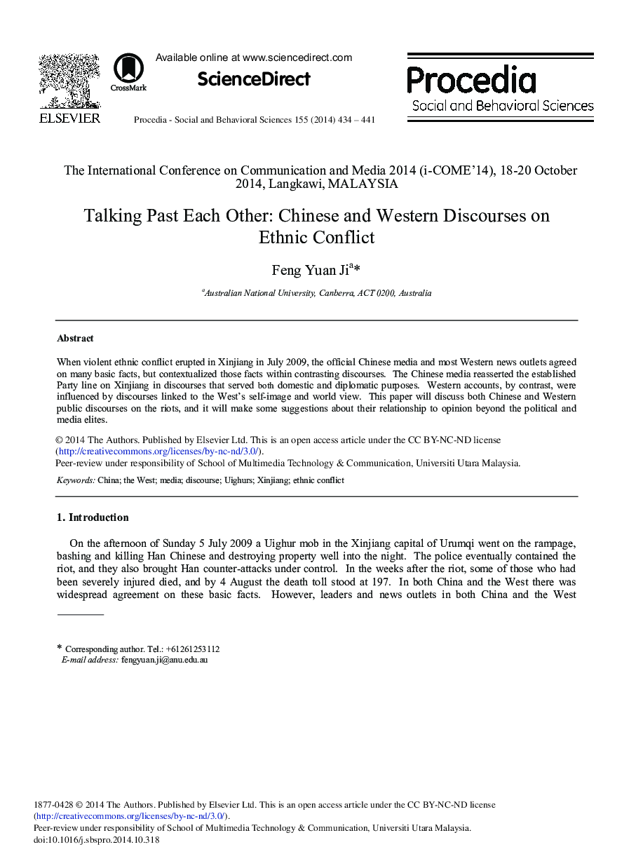 Talking Past Each Other: Chinese and Western Discourses on Ethnic Conflict 