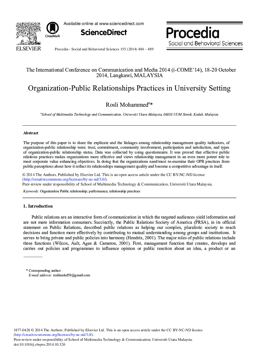 Organization-public Relationships Practices in University Setting 