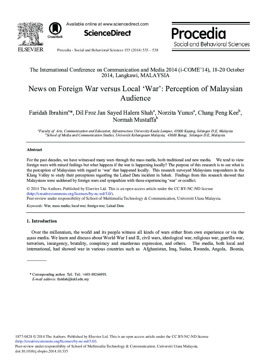 News on Foreign War Versus Local ‘War’: Perception of Malaysian Audience 