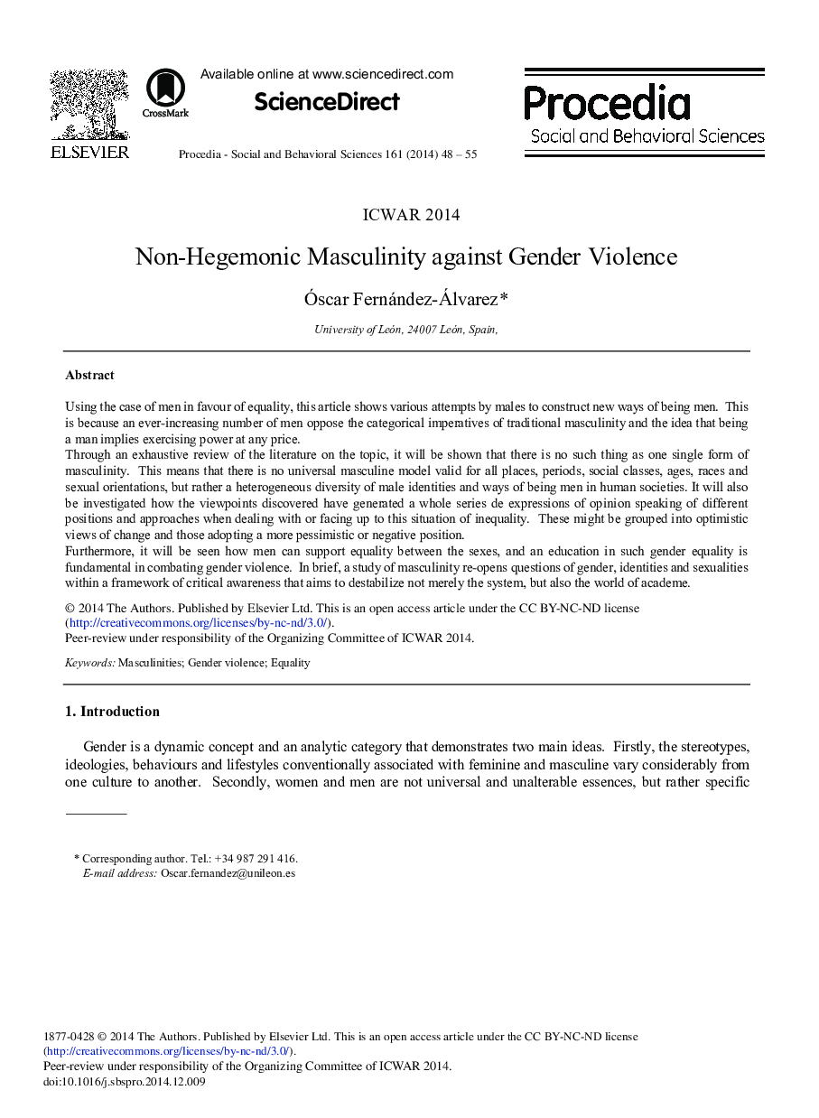 عکس صفحه اول مقاله: Non-Hegemonic Masculinity against Gender Violence Non-Hegemonic Masculinity against Gender Violence