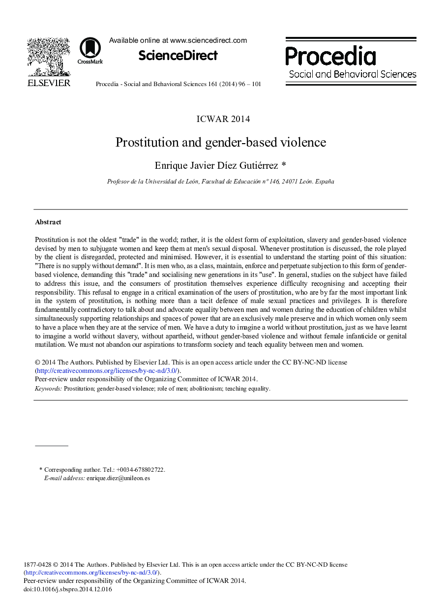 عکس صفحه اول مقاله: Prostitution and Gender-based Violence Prostitution and Gender-based Violence