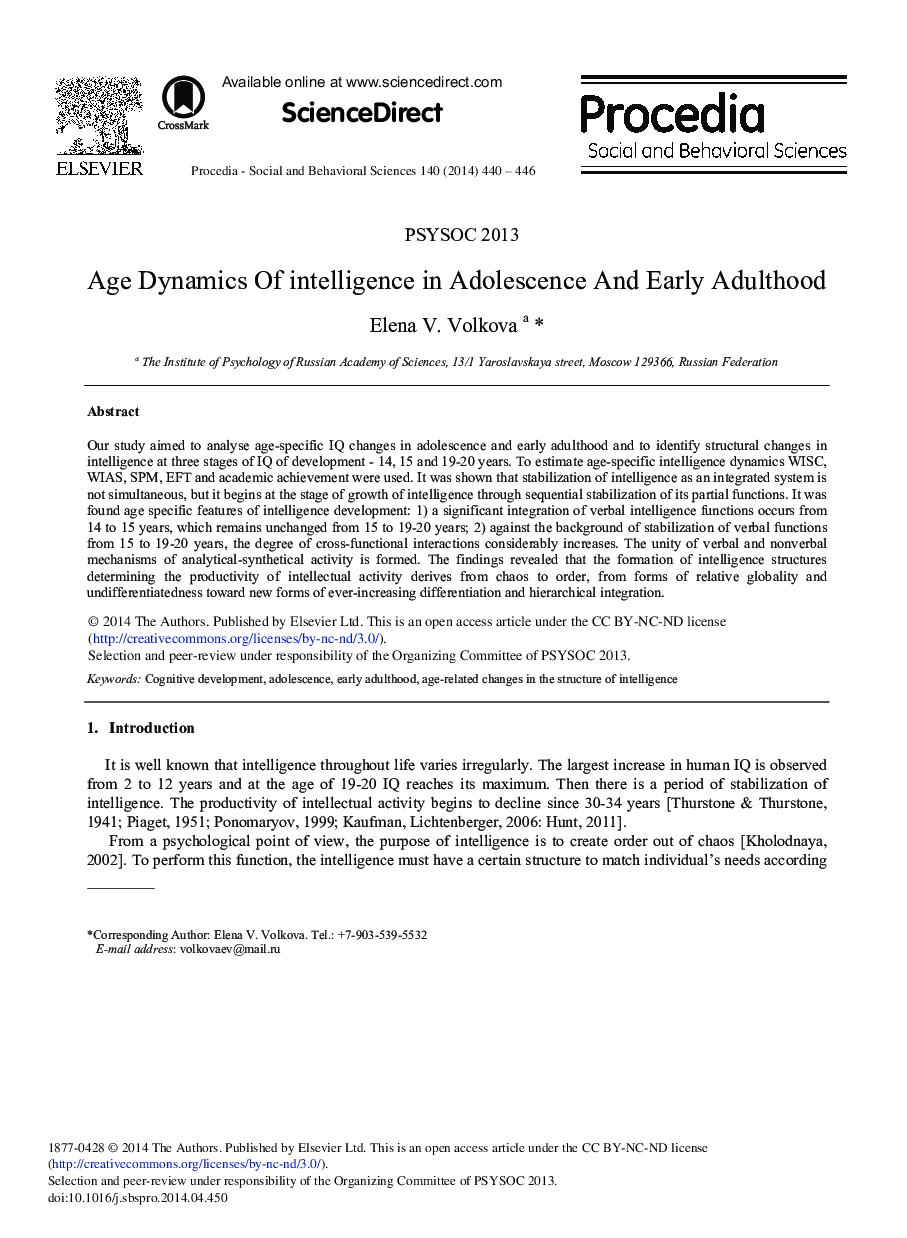 Age Dynamics of intelligence in Adolescence and Early Adulthood 