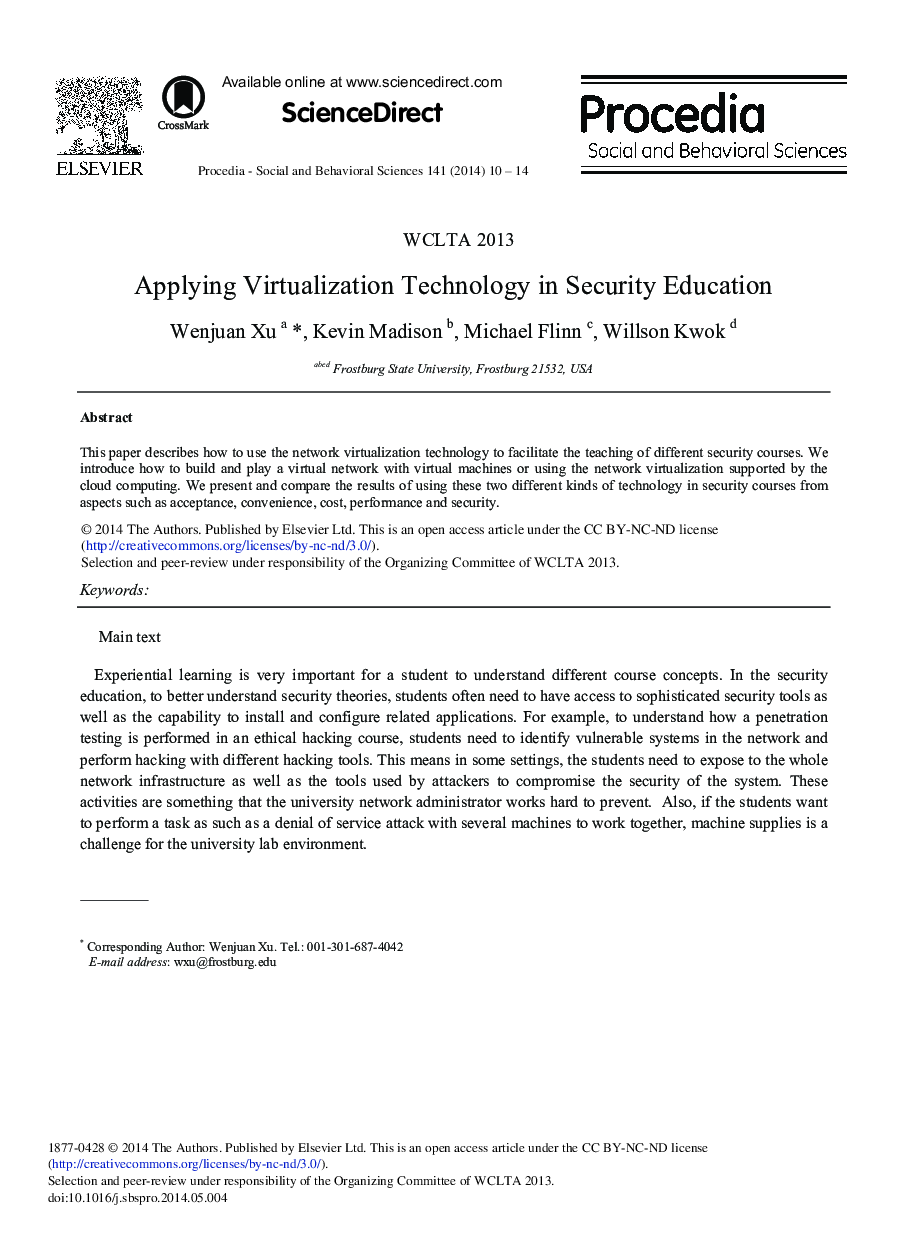 Applying Virtualization Technology in Security Education 