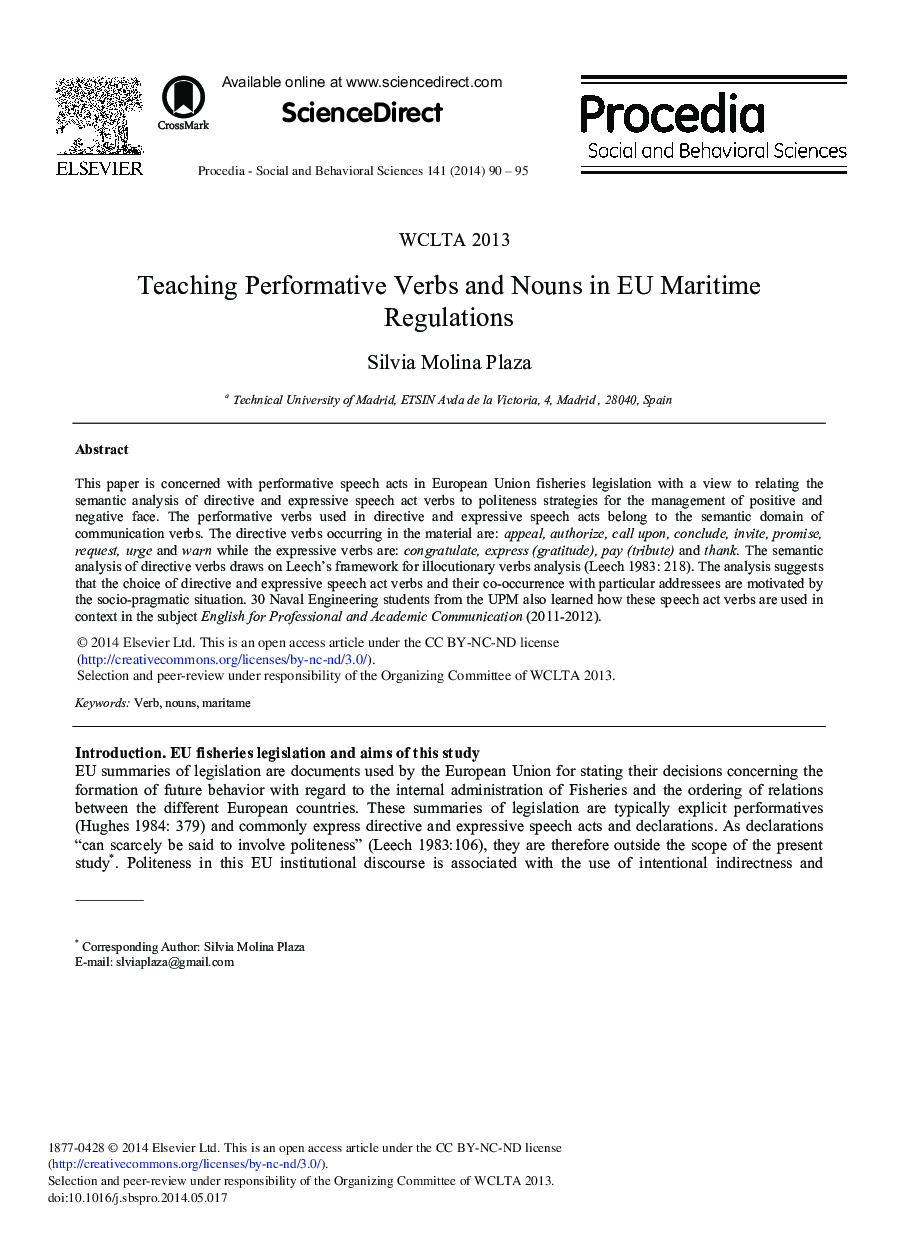 Teaching Performative Verbs and Nouns in EU Maritime Regulations 