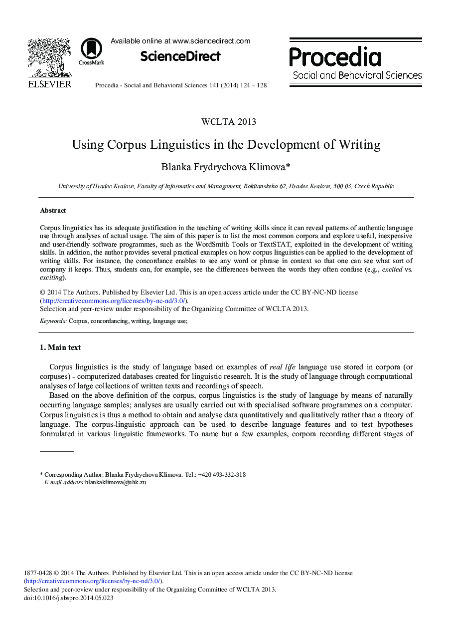 Using Corpus Linguistics in the Development of Writing 