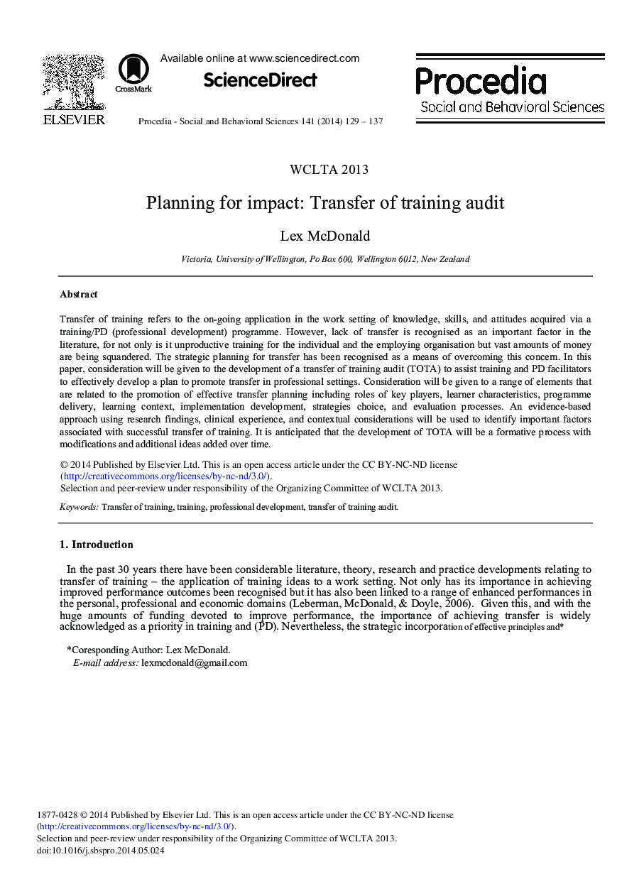 Planning for Impact: Transfer of Training Audit 