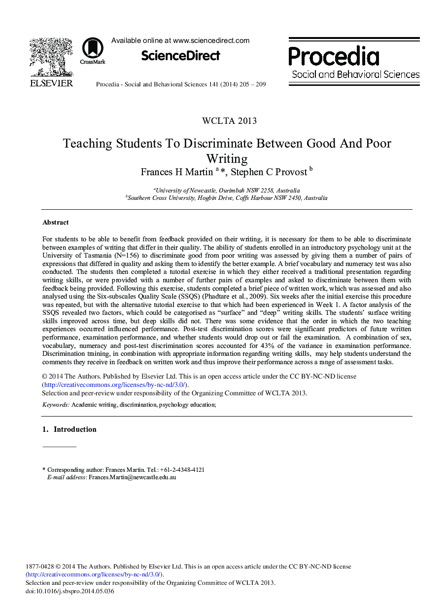 Teaching Students to Discriminate between Good and Poor Writing 